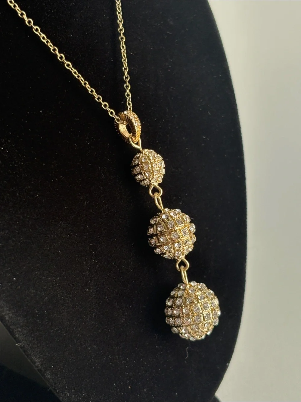 Banana Republic Gold Pave Crystal Triple Drop Necklace